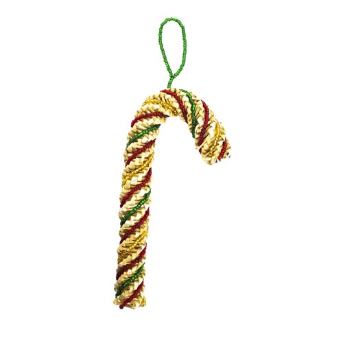 Beaded Woven Straw - Candy Cane Ornament