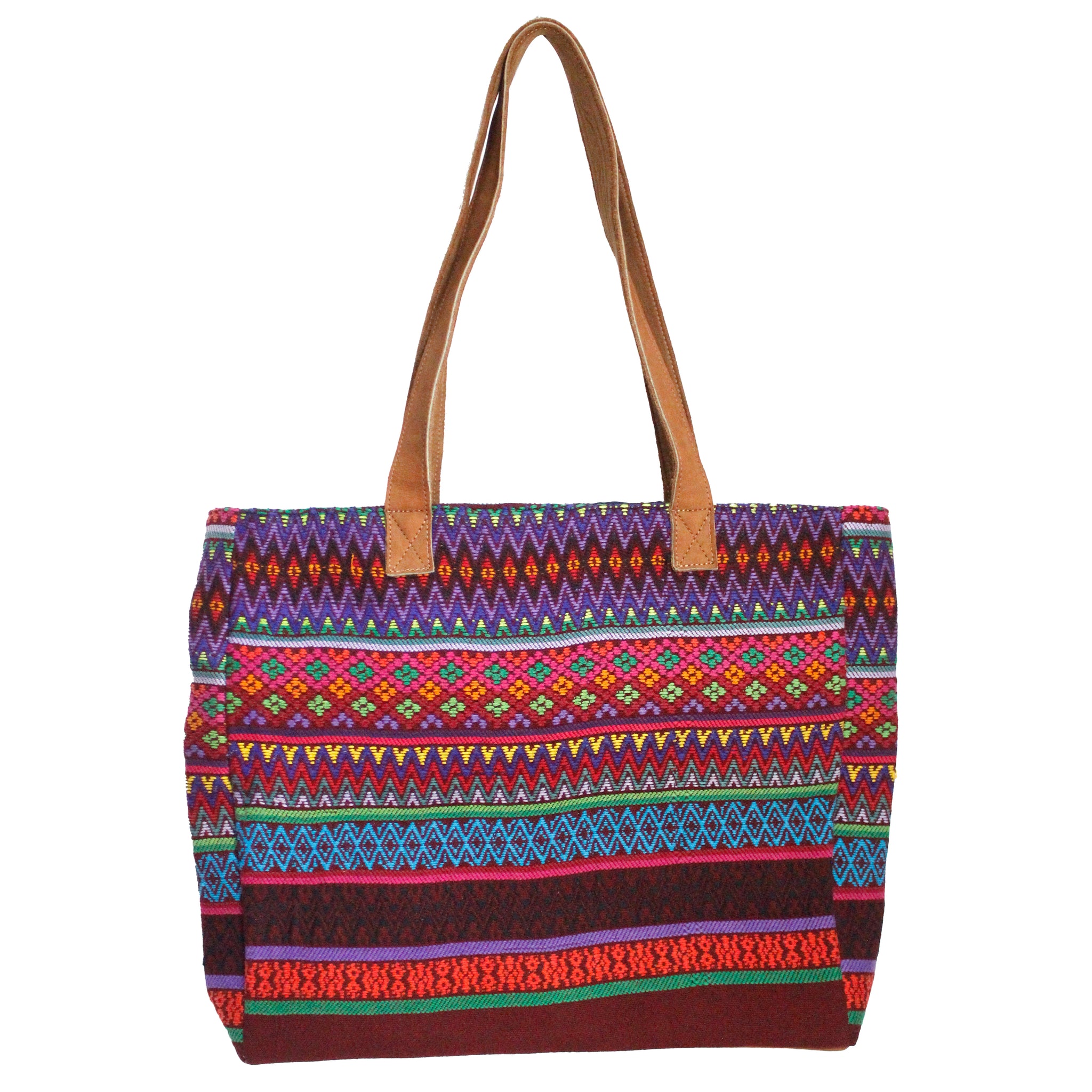 Tikal Tote Bag with Leather Straps – Handmade by Friendship Bridge®